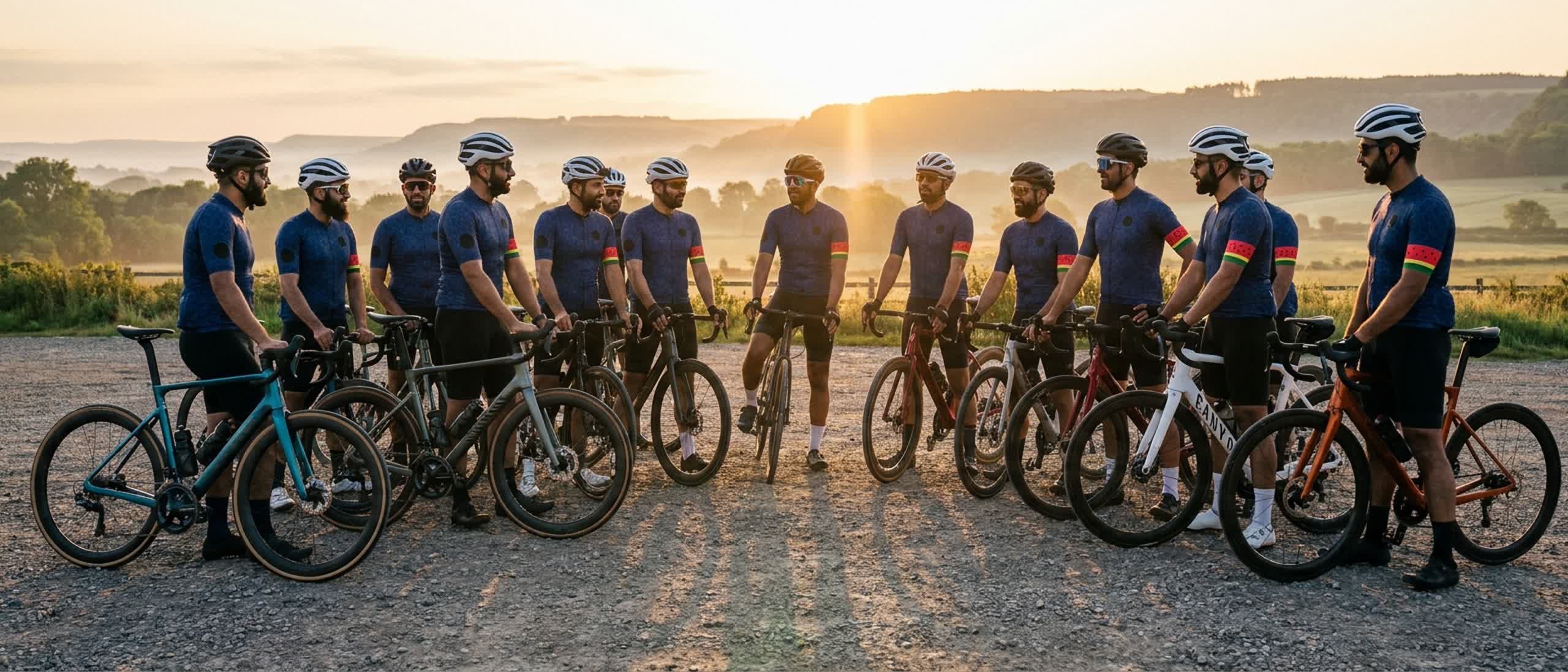 Jaffari Cycling Club gathered with their bikes at sunrise