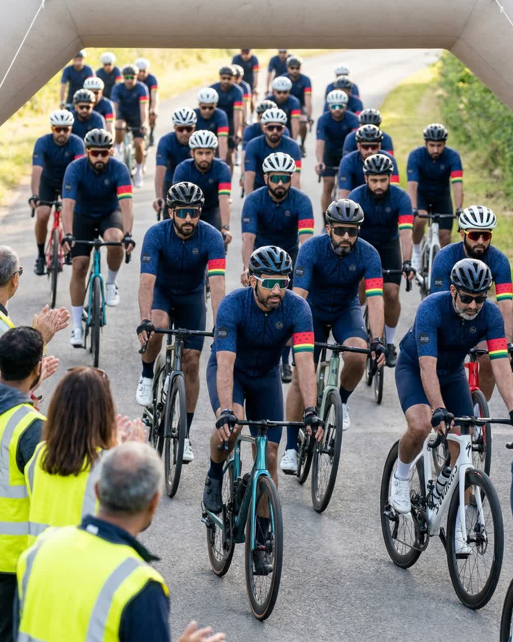Riders setting off on a charity ride