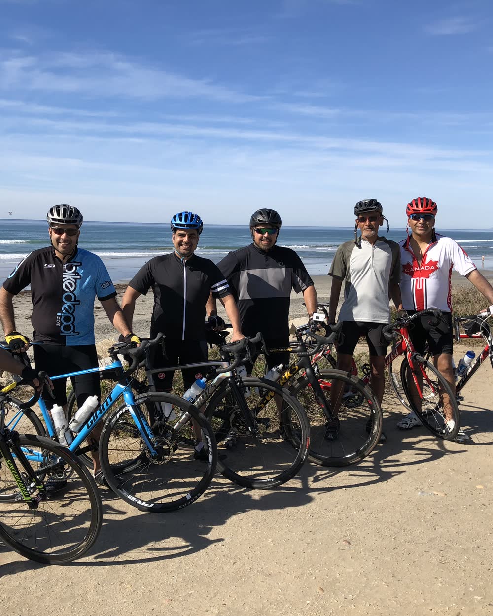 Club members with their bikes on a coastal excursion ride in San Diego