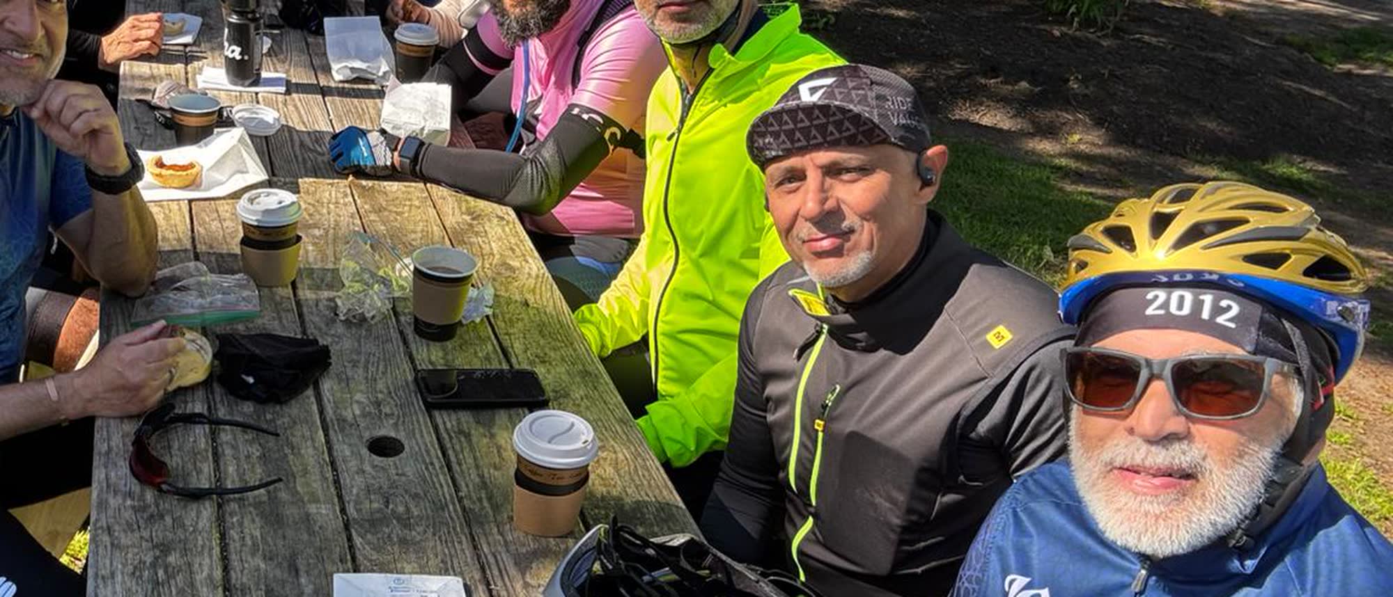 Jaffari Cycling Club members at a coffee stop